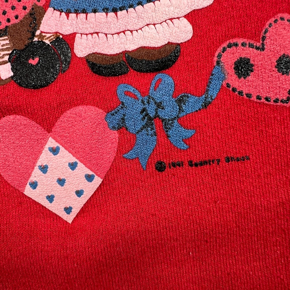 Vintage 90s Screen Stars Sweatshirt Women XL Red Country Bears Retro Grandma USA - Picture 3 of 9